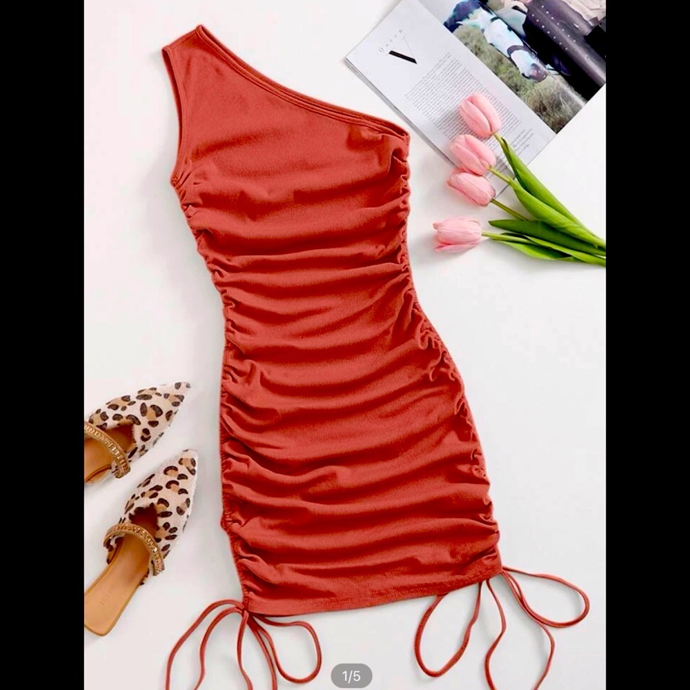 One Shoulder Rouched Adjustable SHEIN Dress